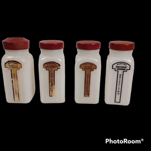 griffith Other - milk glass set 4 griffith‎ antique spice jars